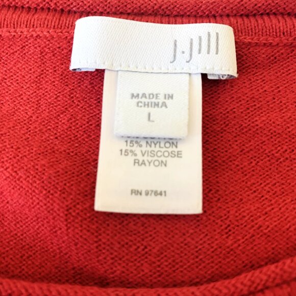 J Jill Womens Sweater Solid Red Snap Side Long Sleeve Knit Pullover Size L - Picture 9 of 11